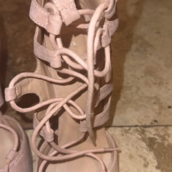Blush Pink Lace-Up Stiletto Heels - Picture 6 of 7